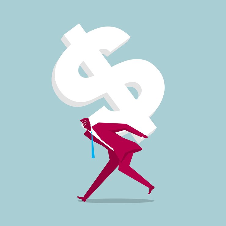 Vector empresario con un gran signo de dólar. aislado sobre fondo azul.