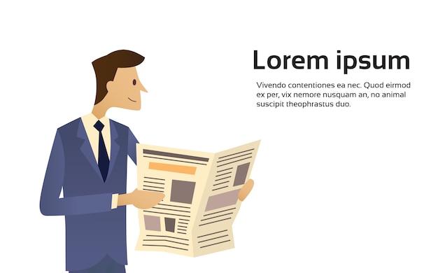 Vector empresario leer periódico, hombre de negocios mantenga papel de noticias