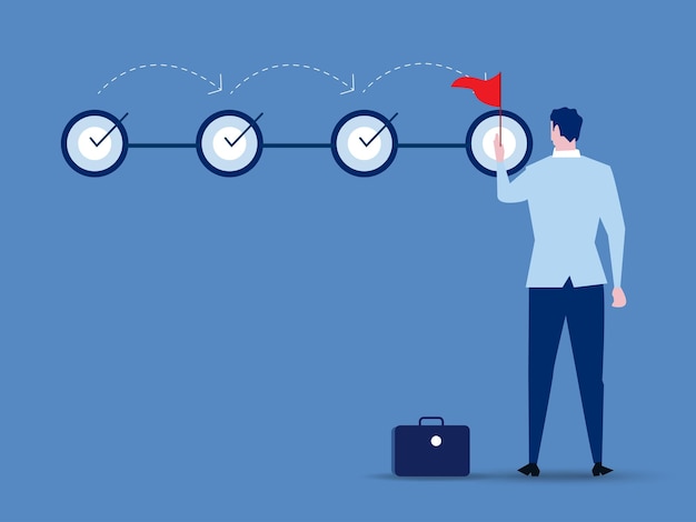 Empresario lista de verificación empresario todas las tareas completadas casilla de verificación tareas de logro o concepto de proyecto de éxito Ilustración vectorial