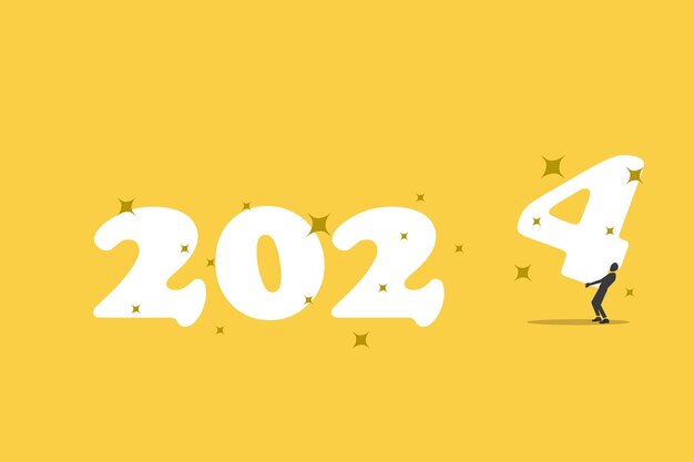 Empresario lleva el número a 2024 para Feliz Navidad y Feliz Año Nuevo concepto de planificación