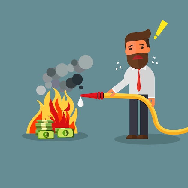 empresario luchando fuego quemando dinero