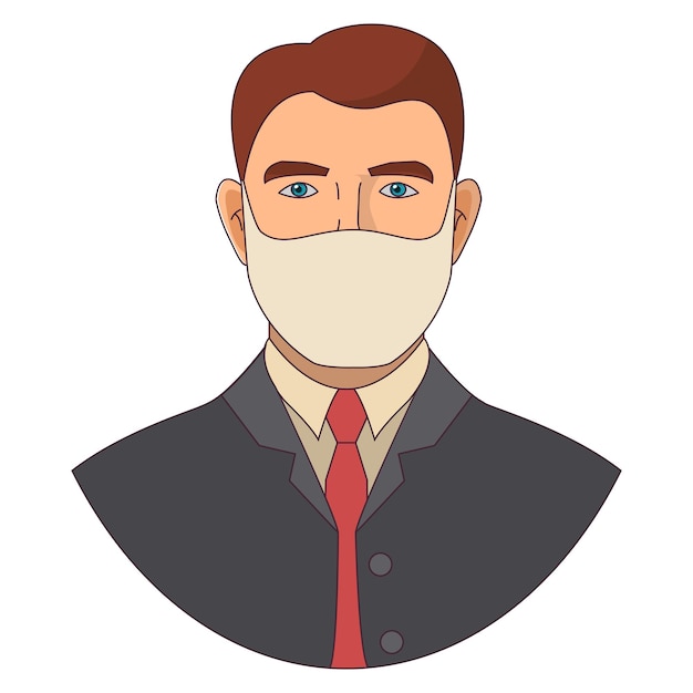 Vector empresario masculino con una máscara médica con traje y corbata.