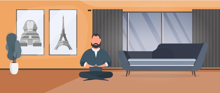 Vector el empresario medita en la oficina. un hombre haciendo yoga. relajación, meditación, yoga y descanso del concepto de trabajo. vector.