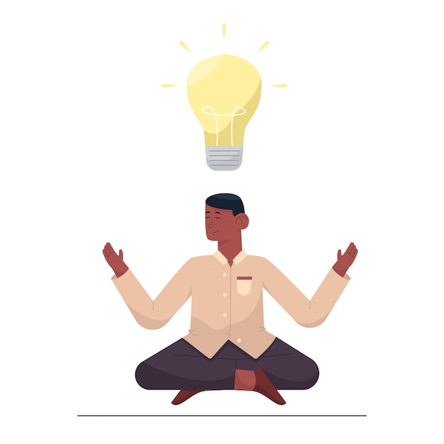 Empresario meditando para una nueva idea con bombilla