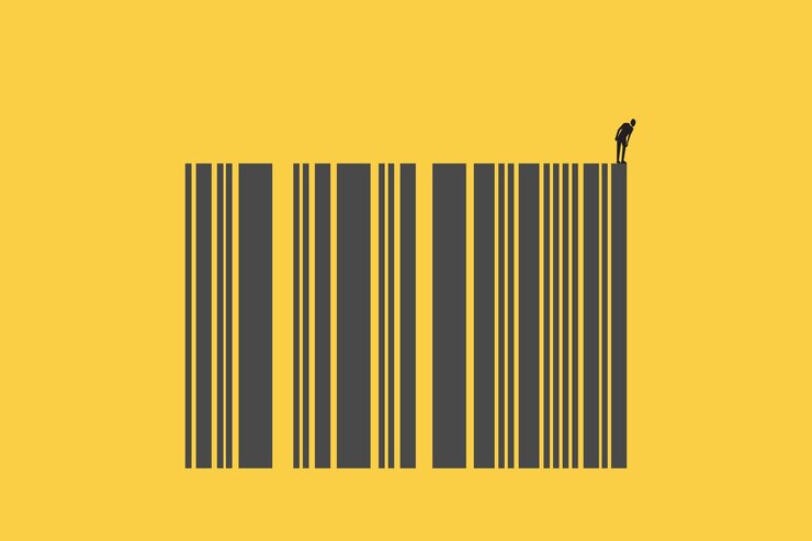 Vector empresario mirando hacia abajo a la condición del mercado crisis económica y financiera ilustración de negocio conceptual vector plano