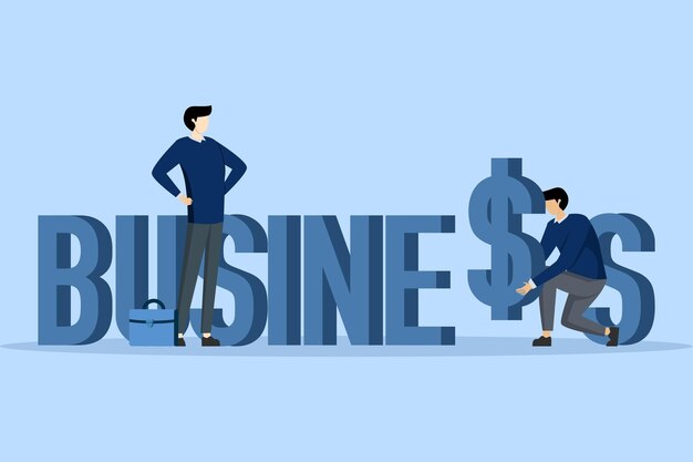 Empresario con negocio de palabras, negocio dirigido por inversores, crecimiento de dinero y ganancias.