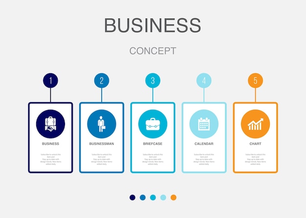Empresario de negocios maletín calendario gráfico iconos Plantilla de diseño infográfico Concepto creativo con 5 pasos
