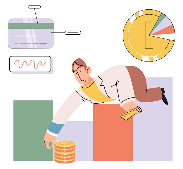 Empresario planeando un gráfico de inversión de dinero exitoso Calculando el presupuesto corporativo analizando el informe financiero con el gráfico de negocios Concepto de contabilidad Asesor financiero planeando una estrategia de inversión
