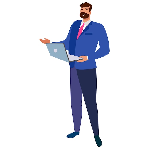 Empresario posando Carácter de una persona exitosa en ropa de negocios Ilustración vectorial en estilo plano