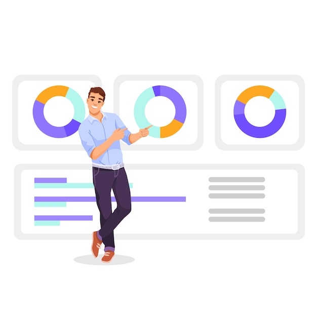 Empresario que presenta gráficos y gráficos analíticos Ilustración vectorial