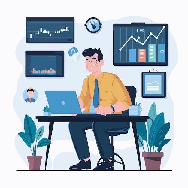 Empresario que trabaja en el diagrama del mercado financiero de acciones Vector
