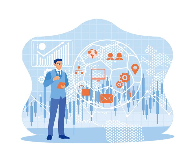 Empresario que utiliza una tableta con interfaz de negocio digital Concepto de hitech y comunicación.