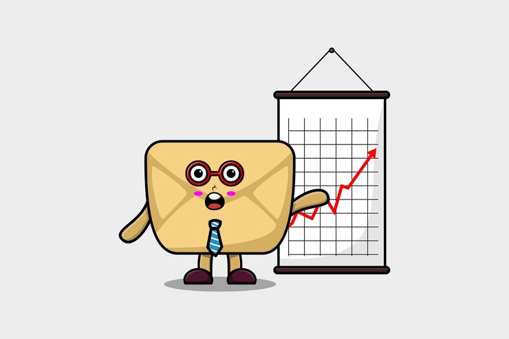 Vector empresario de sobre de dibujos animados lindo presente información en diseño de estilo plano moderno