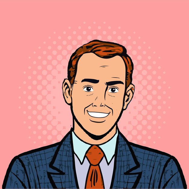 Empresario sonrisa pulgar hacia arriba como gesto aislado sobre fondo blanco Pop art retro vector illustrati
