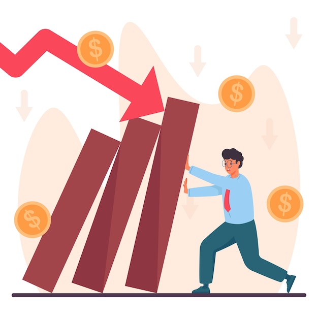 Vector empresario sostiene gráfico mercado caída crisis financiera recesión económica