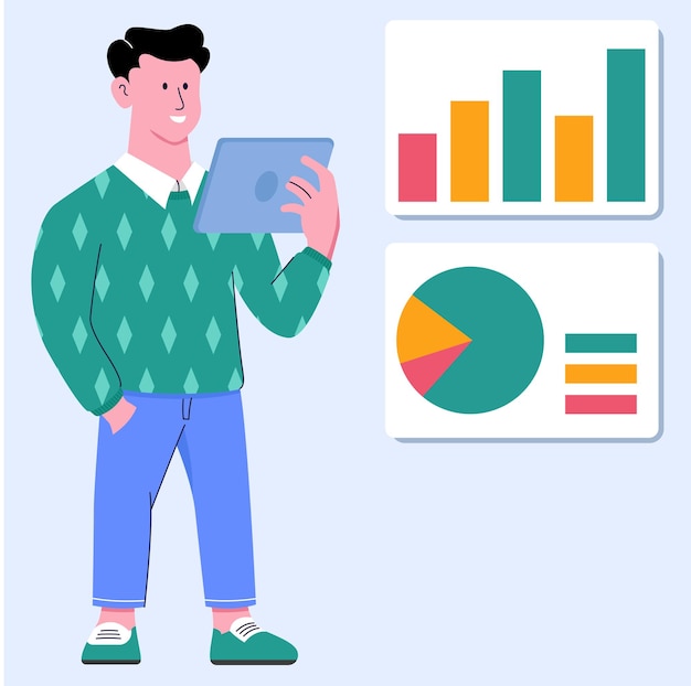 Empresario con tableta gráfico gráfico estadístico analítico líder de éxito hombre dirigir negocios