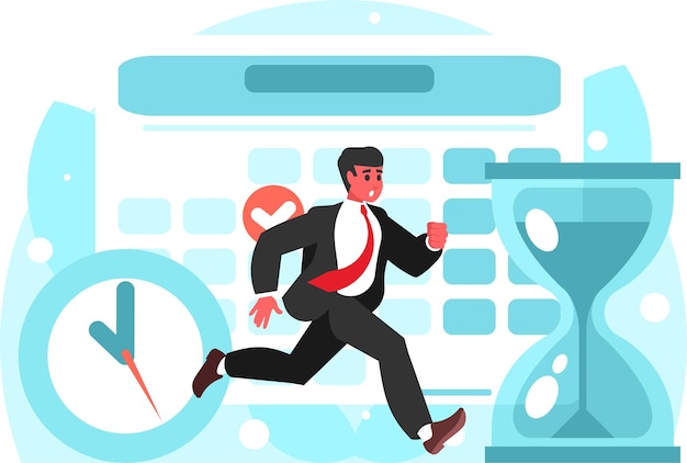 Empresario tarde para el trabajo Estrategia de planificación y gestión del tiempo Concepto de fecha límite