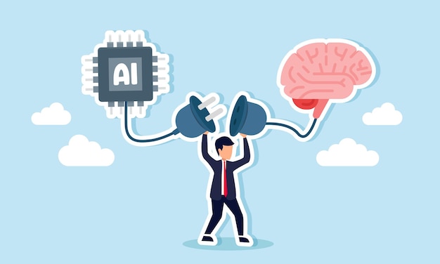 El empresario tiene la intención de conectar un conector vinculado tanto a un chip de IA como a una ilustración cerebral de aplicaciones de IA para simplificar y mejorar la eficiencia empresarial