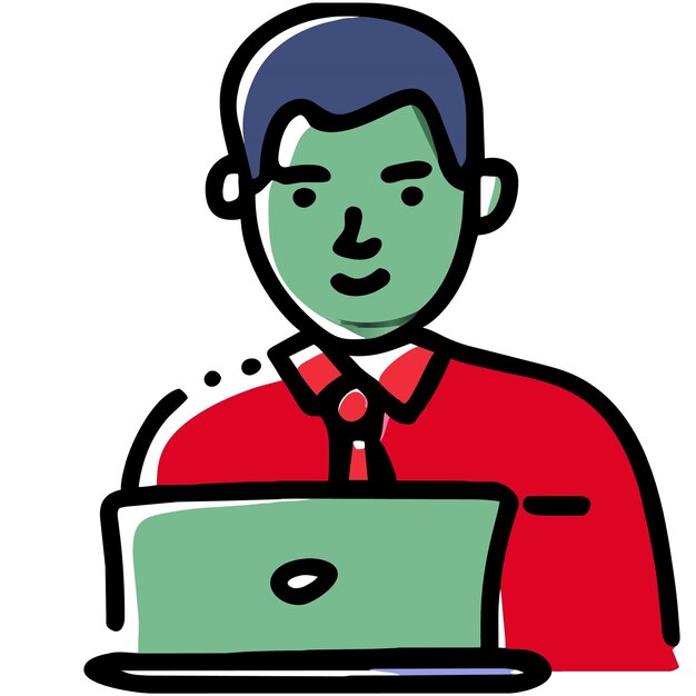 Empresario trabajando con una computadora portátil Empresario icono vector dibujado a mano