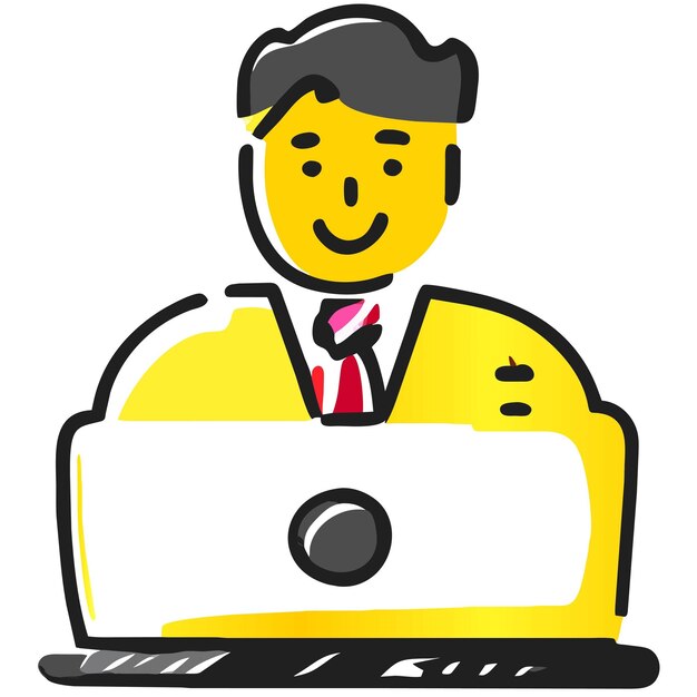 Empresario trabajando con una computadora portátil Empresario icono vector dibujado a mano
