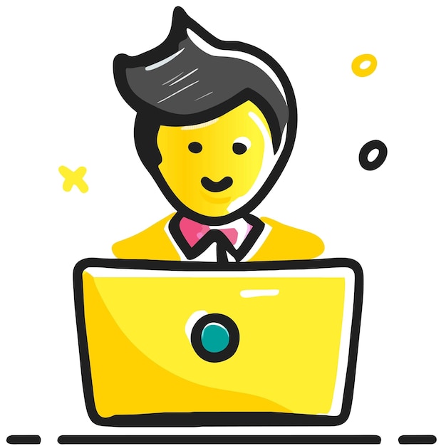 Empresario trabajando con una computadora portátil Empresario icono vector dibujado a mano