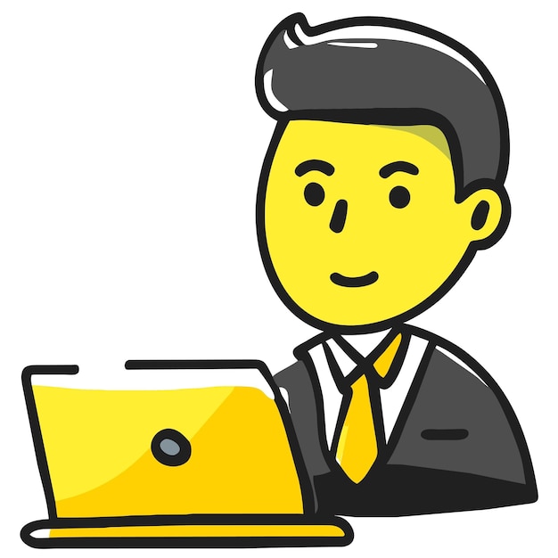 Empresario trabajando con una computadora portátil Empresario icono vector dibujado a mano