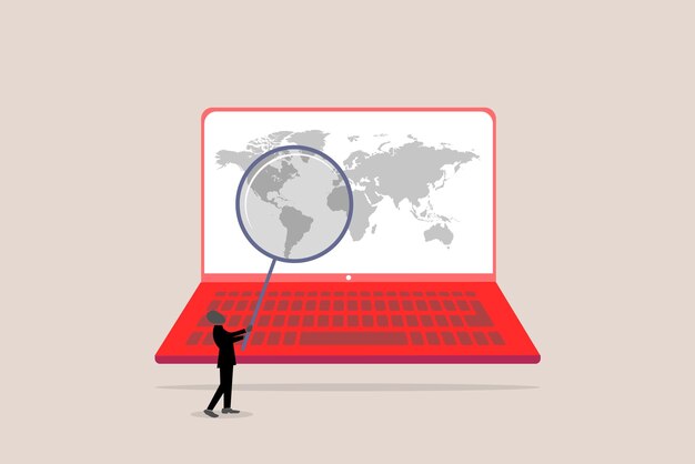 Empresario trae lupa en el mapa de viaje buscando ubicaciones de la ciudad geografía ruta concepto lente de vidrio enfoque