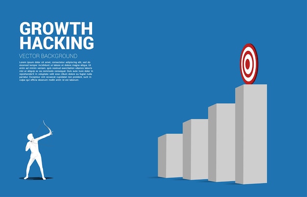 Empresario en traje dispara la flecha al objetivo en el gráfico de crecimiento Concepto de negocio de objetivo de marketing y cliente