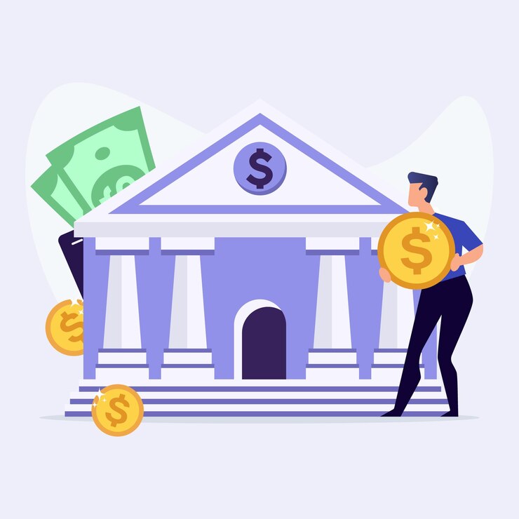 Empresario de vector lleva dinero para ir al banco
