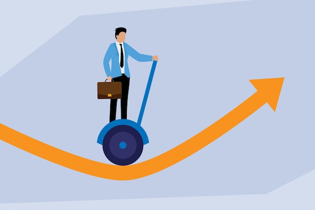 Empresario de vectores planos montando Segway en la tendencia al alza