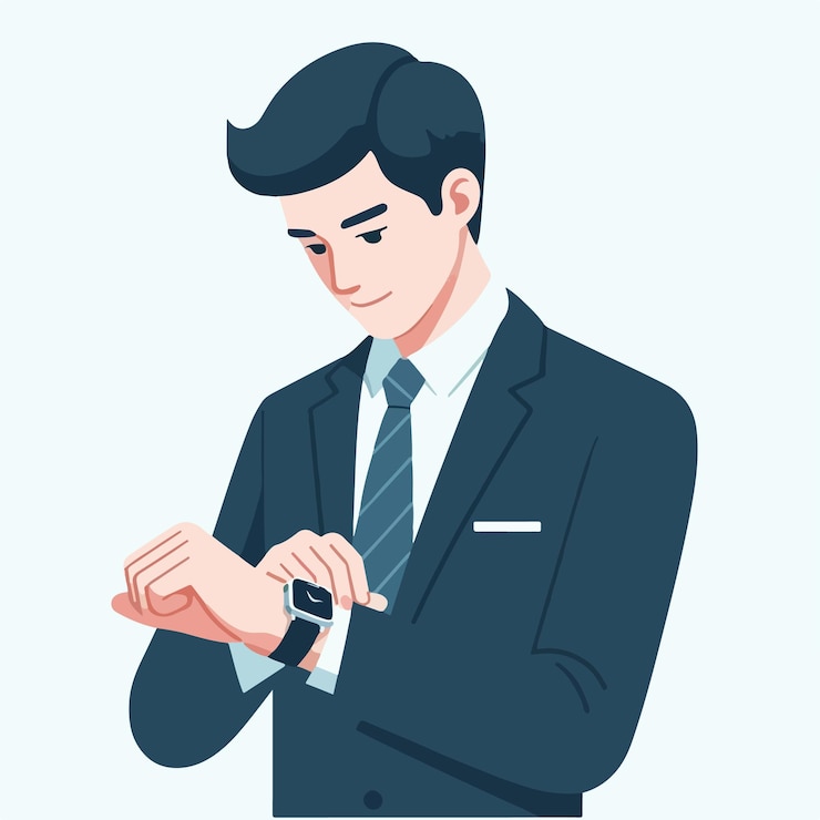 Vector empresario vectorial mirando un reloj con un estilo de diseño plano simple
