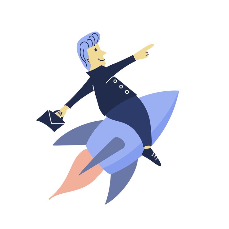 Vector empresario volando con jet pack ilustración éxito en el concepto de negocio y carrera