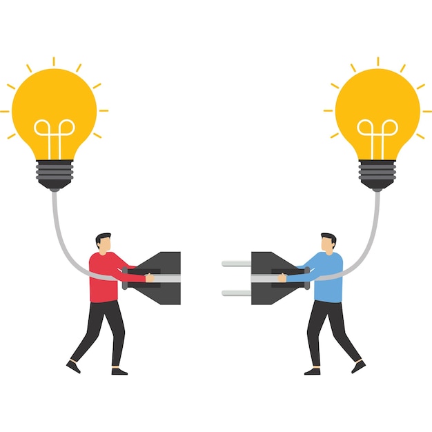 Los empresarios conectan ideas de negocios ilustración vectorial en estilo plano