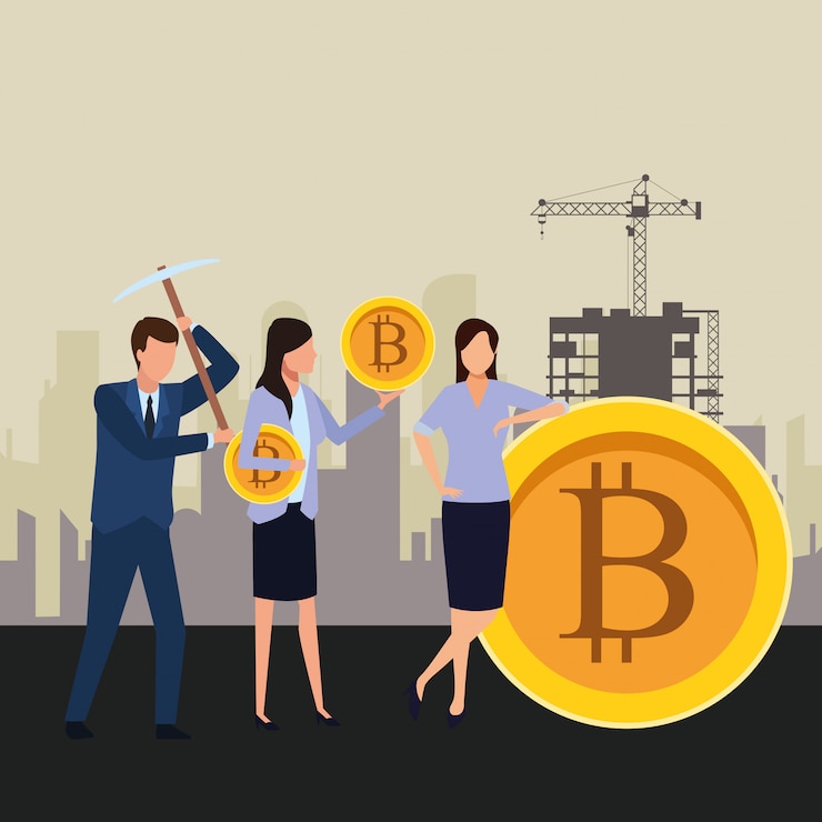 Vector empresarios con criptomoneda
