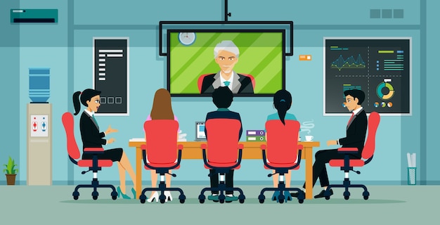 Empresarios y empleados se reúnen mediante videoconferencia