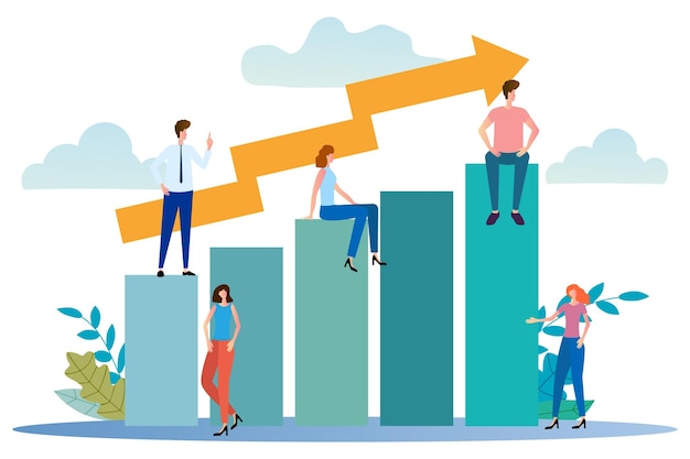 Vector los empresarios gestionan inversiones soluciones conjuntas a las dificultades personas en el fondo de los gráficos