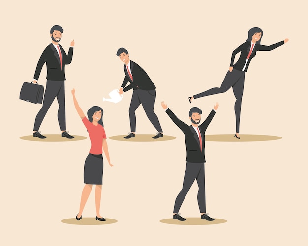 Empresarios con iconos de oficina