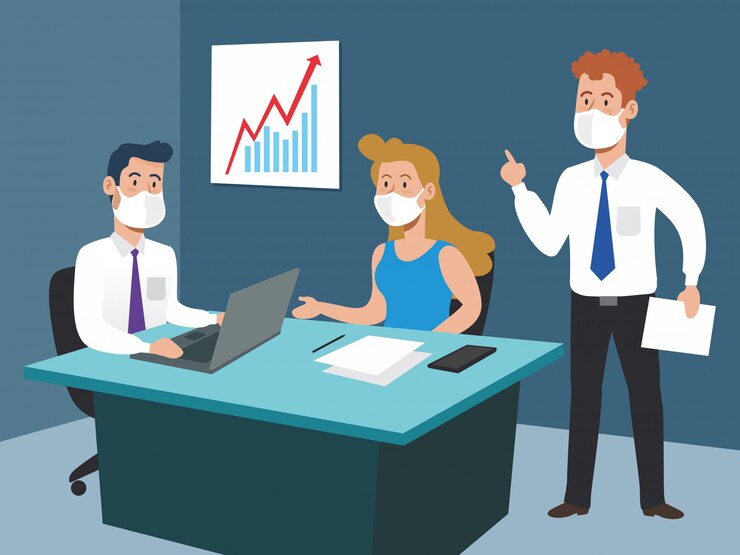 Empresarios en la oficina con informe de estrategia documental