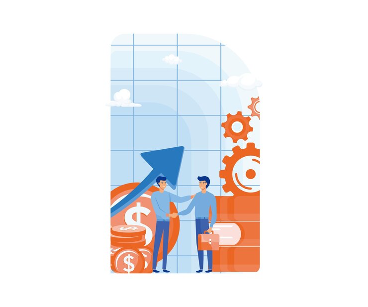 Vector empresarios portadores de un equipo exitoso el inversor tiene dinero en ideas financiamiento de proyectos creativos vector plano ilustración moderna