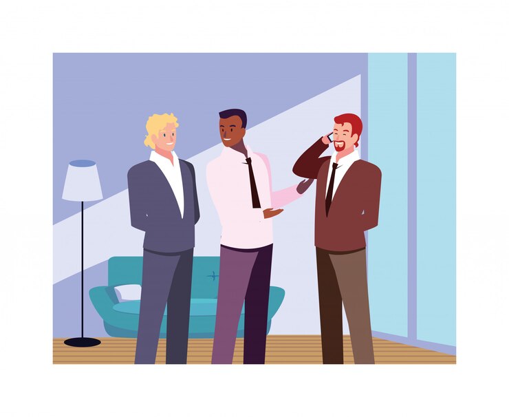 Vector empresarios en la sala de estar con diferentes poses