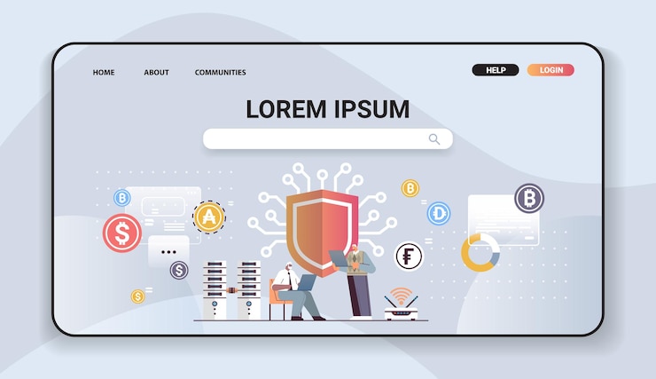Vector empresarios senior comprando o vendiendo bitcoins transferencia de dinero en línea pago por internet cryptocurrency blockchain protección concepto horizontal ilustración vectorial de longitud completa