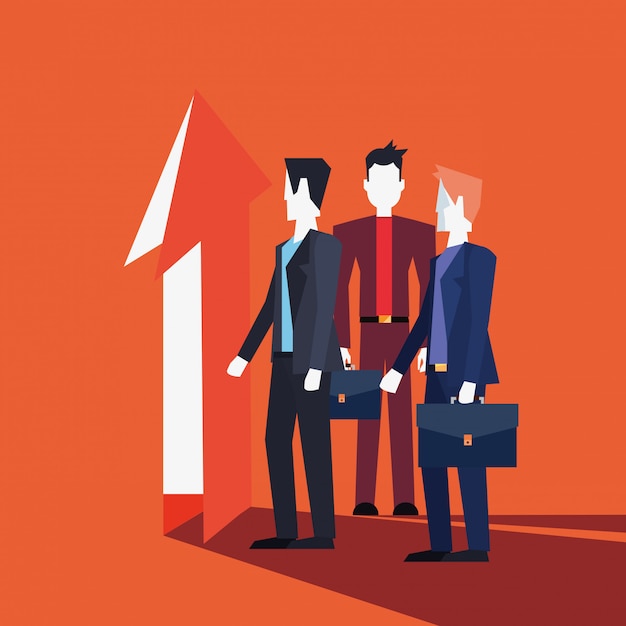Empresarios trabajo en equipo financiero flecha arriba