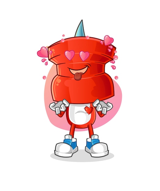 Empuje el personaje de dibujos animados de vector de amor de cabeza de alfiler de dibujos animados