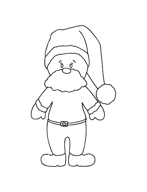 Enano Santa Claus en una gorra de sombrero con barba año nuevo garabato dibujos animados lineales para colorear