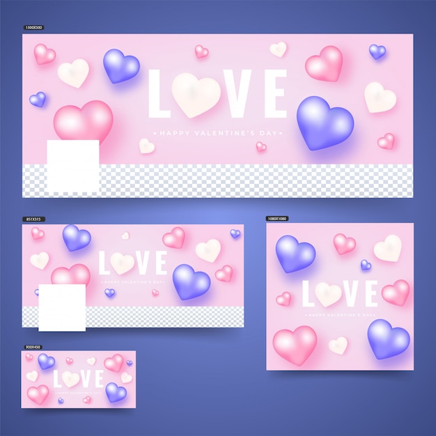 Encabezado de las redes sociales o conjunto de banners con sha de corazón colorido brillante