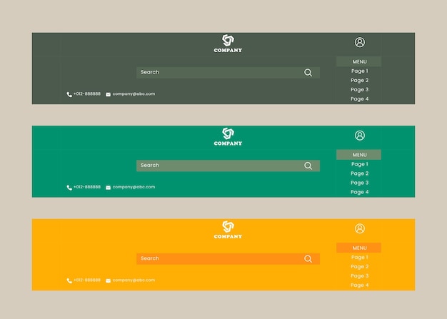 Encabezado del sitio web en diferentes colores de fondo. Diseño de encabezado en formato vectorial, diseño ui ux.