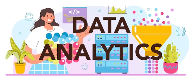 Vector encabezado tipográfico de big data analytics. big data de diferentes fuentes