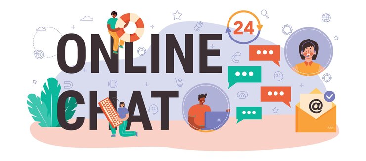 Vector encabezado tipográfico de chat en línea. servicio de consultoría online, idea de gestión estratégica y resolución de problemas, investigación y recomendación. ilustración de vector plano aislado