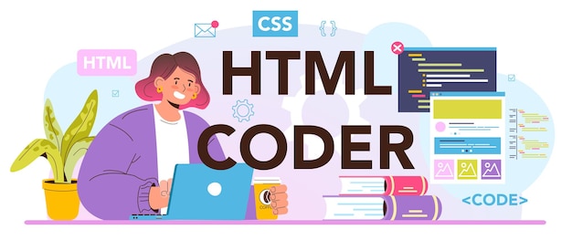 Encabezado tipográfico del codificador html. proceso de desarrollo del sitio web. digital