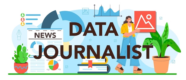 Encabezado tipográfico de periodista de datos. Filtrado y análisis de big data.